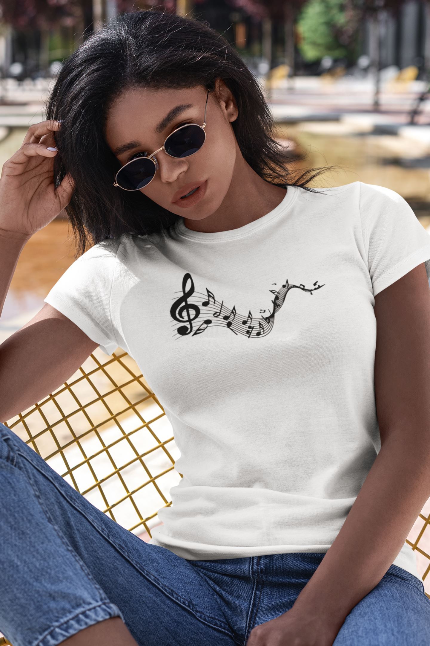 Notes On A Wave Design Ladies Soft Cotton Slim Fit T-shirt - Rock & Roll Prints