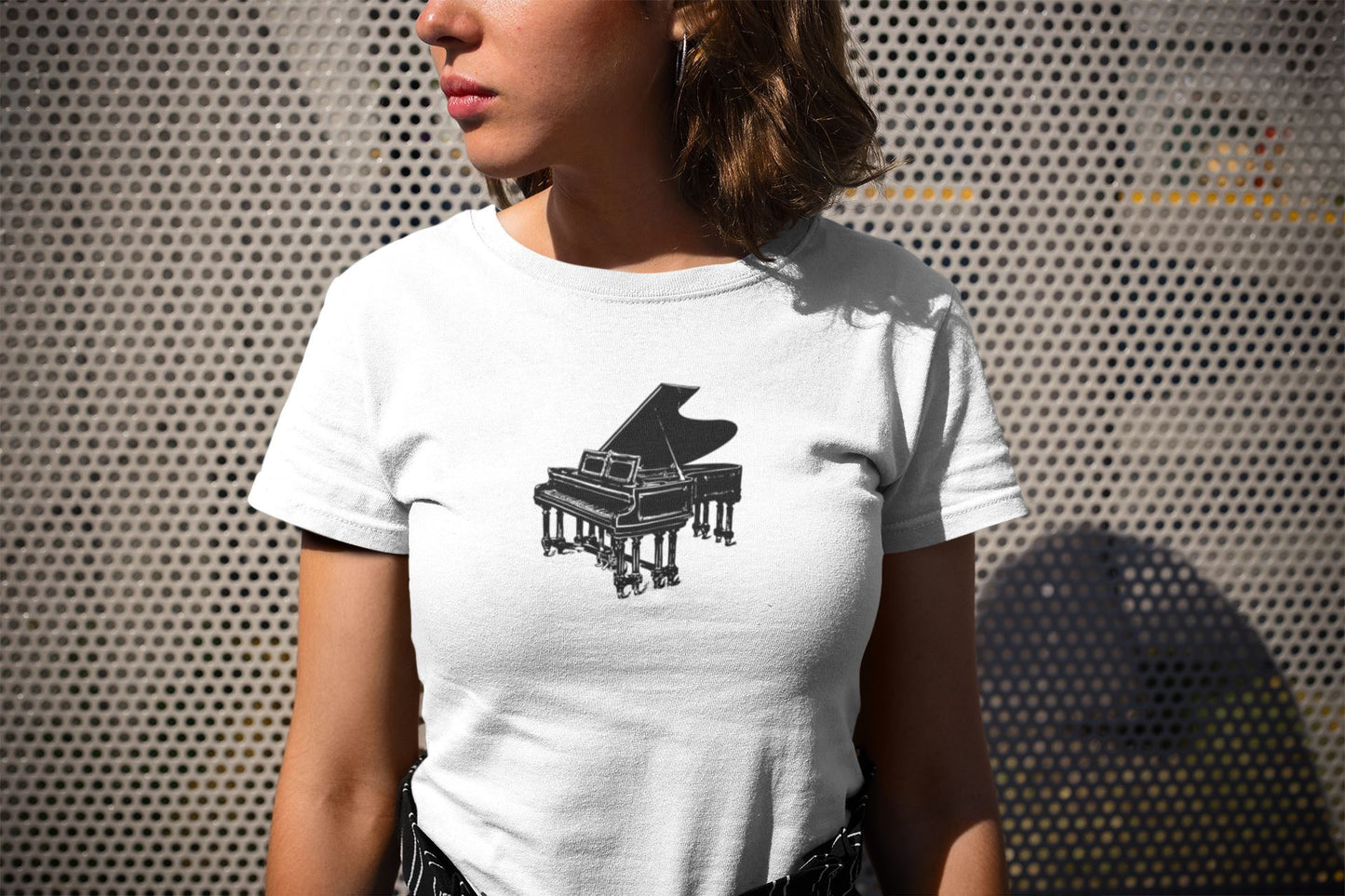 Old Style Piano Design Mens Unisex Soft Cotton T-shirt - Rock & Roll Prints