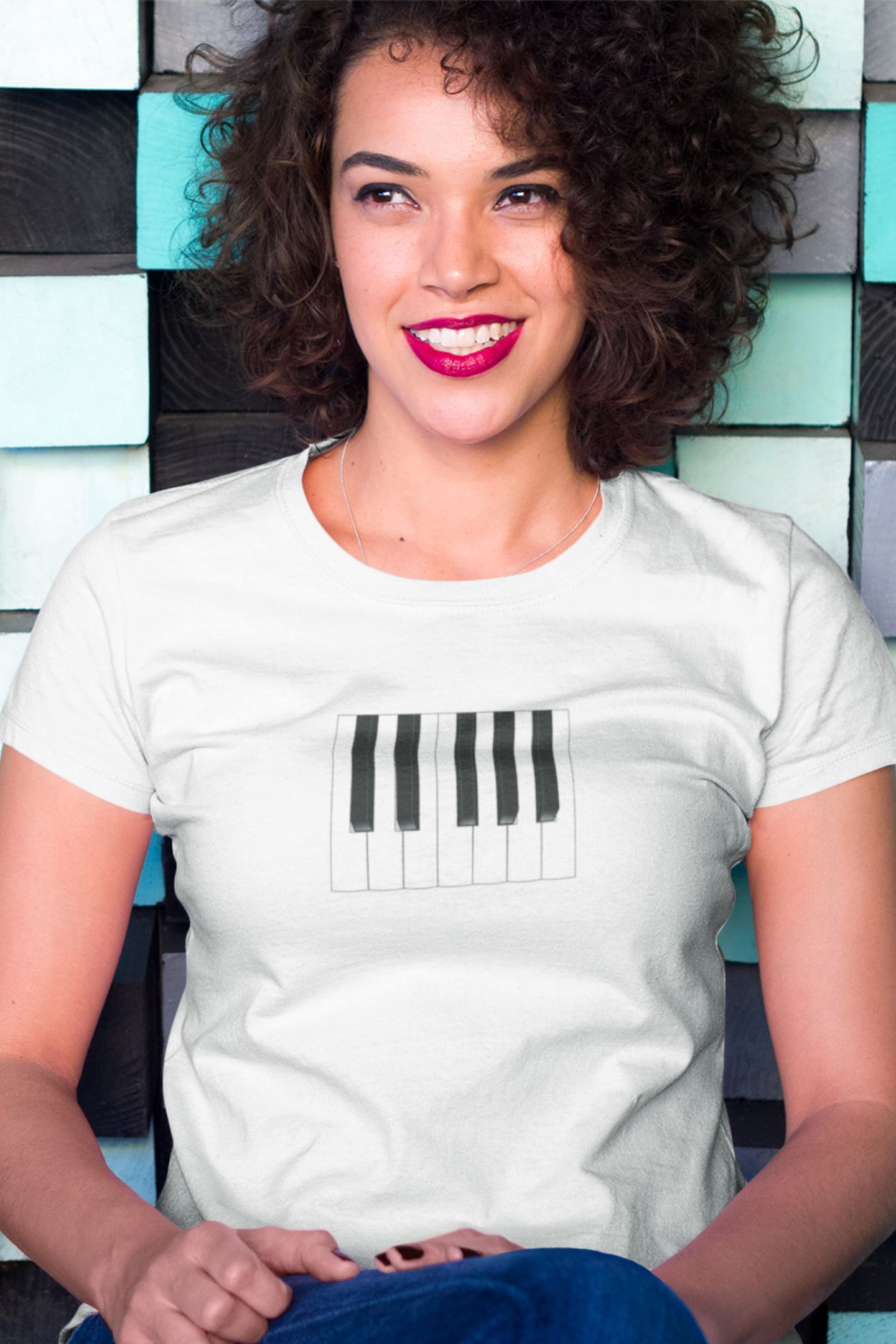 Piano Keys Design Ladies Soft Cotton Slim Fit T-shirt - Rock & Roll Prints