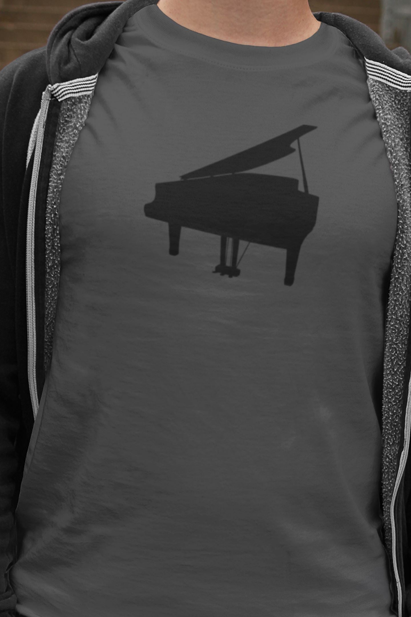 Piano Silhouette Design Mens Unisex Soft Cotton T-shirt - Rock & Roll Prints