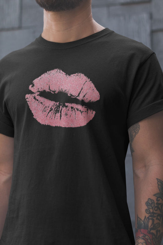 Pink Lips Design Mens Unisex Soft Cotton T-shirt - Rock & Roll Prints