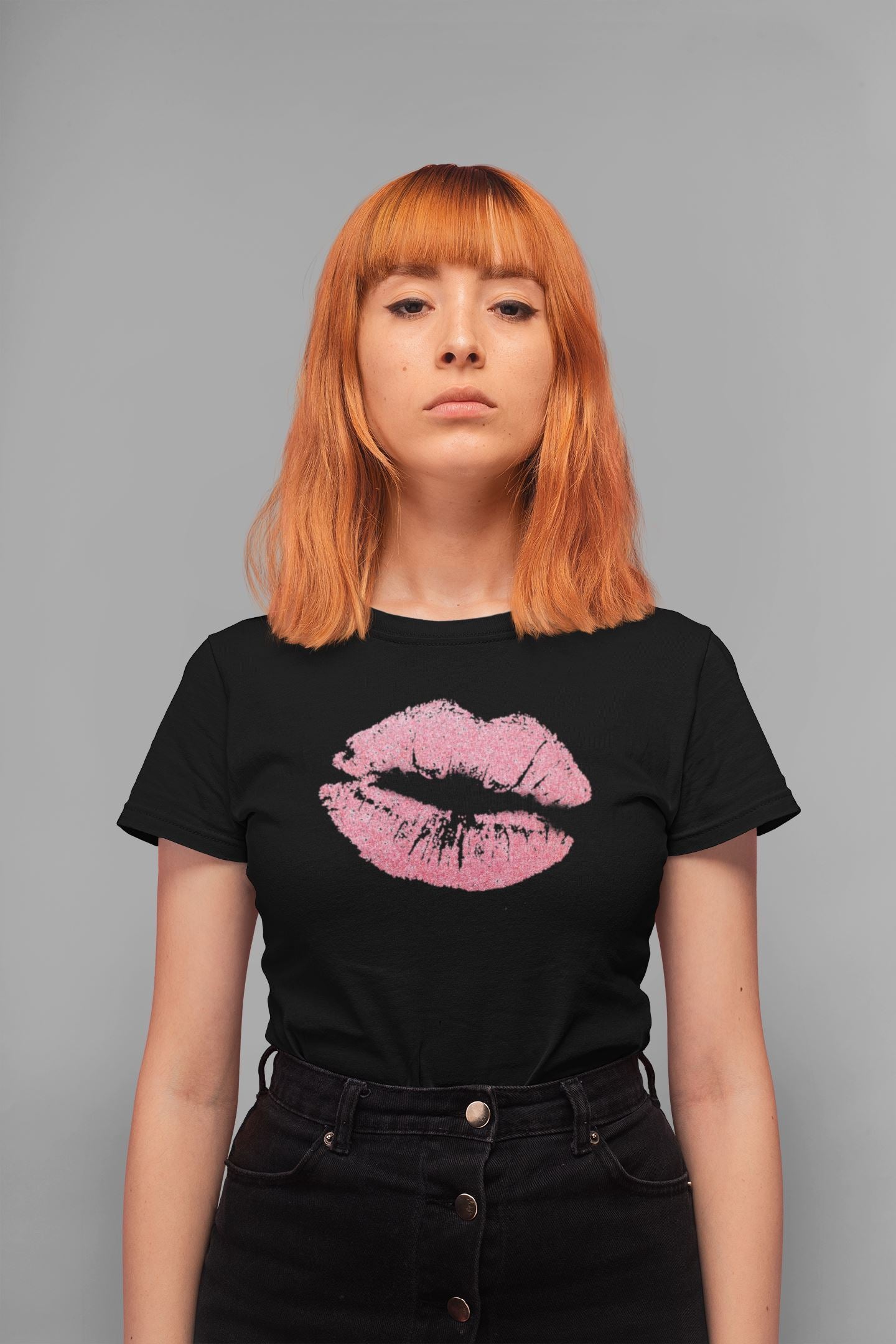 Pink Lips Design Mens Unisex Soft Cotton T-shirt - Rock & Roll Prints