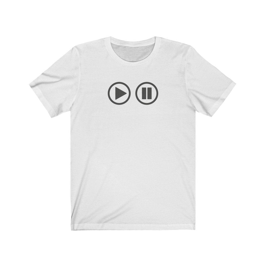 Play Pause Buttons Design Mens Unisex Soft Cotton T-shirt - Rock & Roll Prints