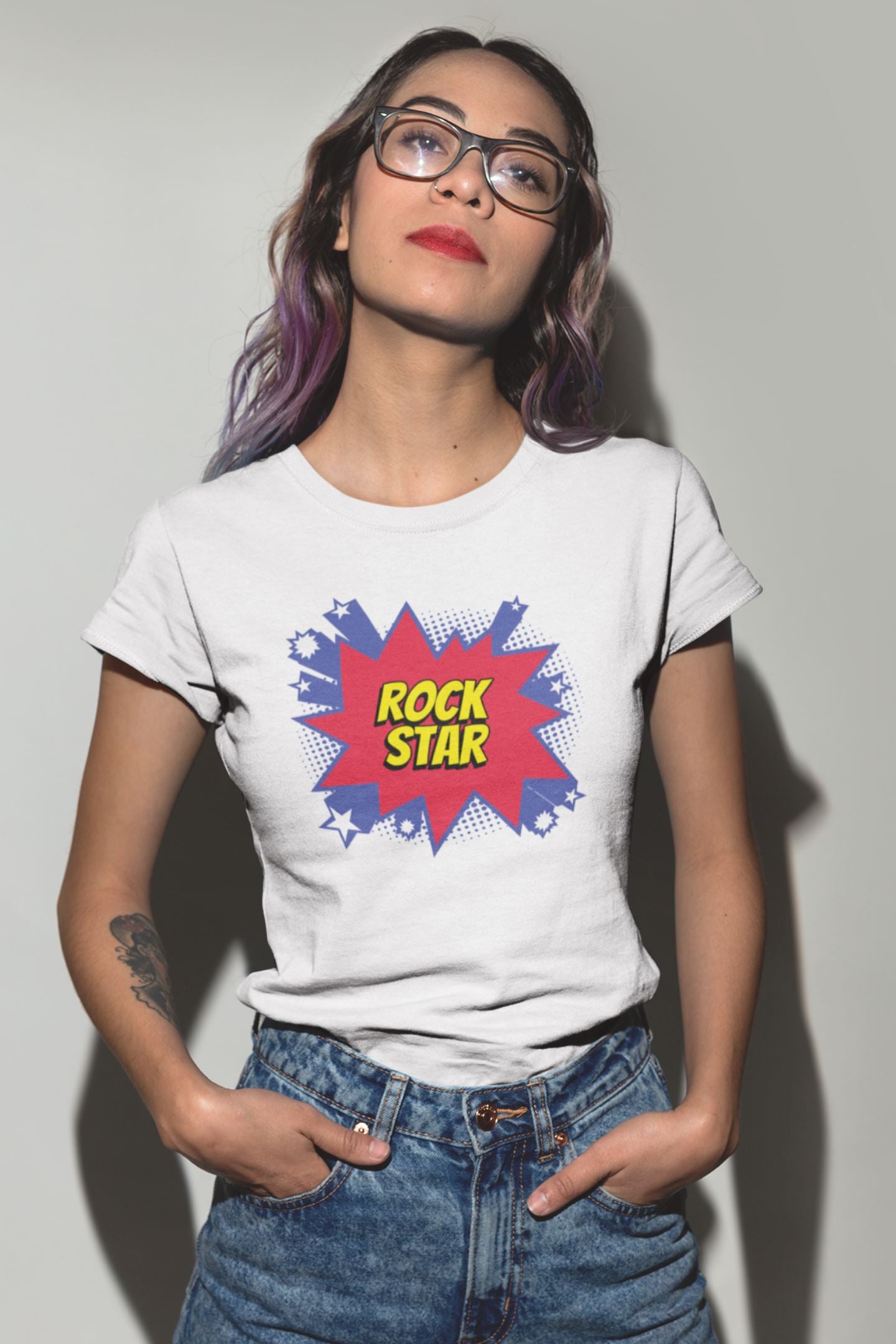 Pop Art Rock Star Design Ladies Soft Cotton Slim Fit T-shirt - Rock & Roll Prints