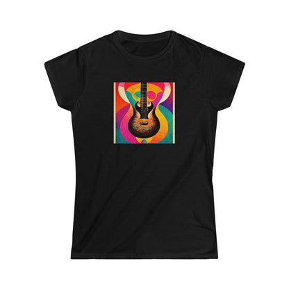 Psychedelic Guitar Poster Design Ladies Soft Cotton Slim Fit T-shirt - Rock & Roll Prints