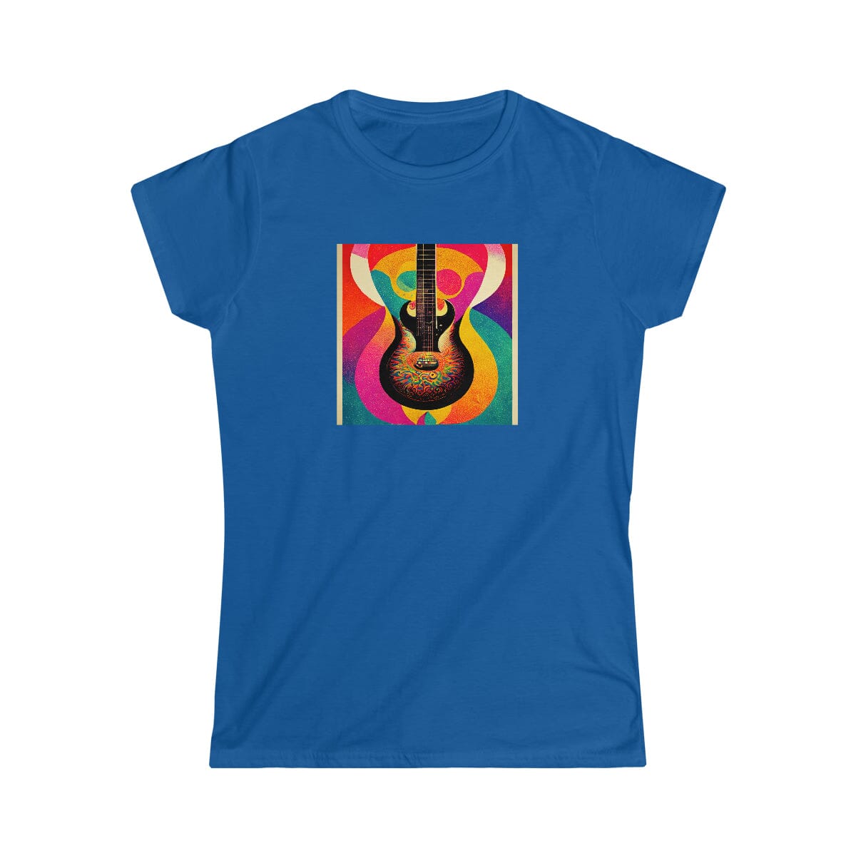 Psychedelic Guitar Poster Design Ladies Soft Cotton Slim Fit T-shirt - Rock & Roll Prints