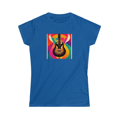 Psychedelic Guitar Poster Design Ladies Soft Cotton Slim Fit T-shirt - Rock & Roll Prints