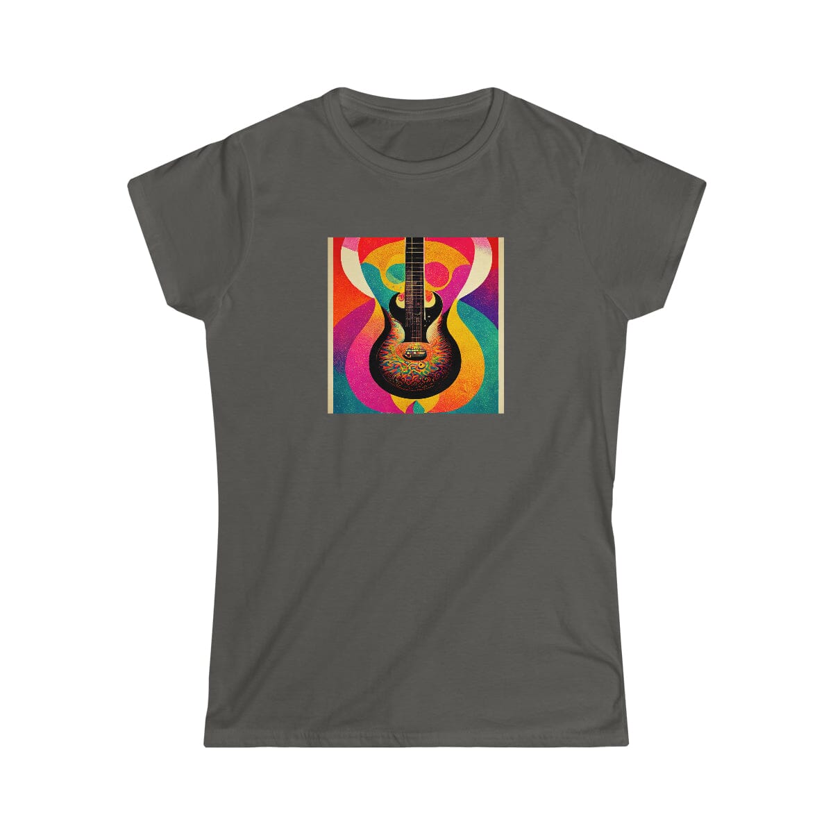 Psychedelic Guitar Poster Design Ladies Soft Cotton Slim Fit T-shirt - Rock & Roll Prints