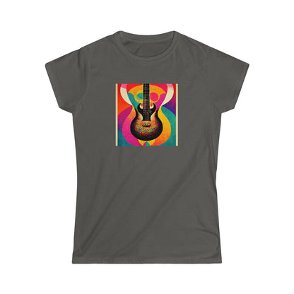 Psychedelic Guitar Poster Design Ladies Soft Cotton Slim Fit T-shirt - Rock & Roll Prints