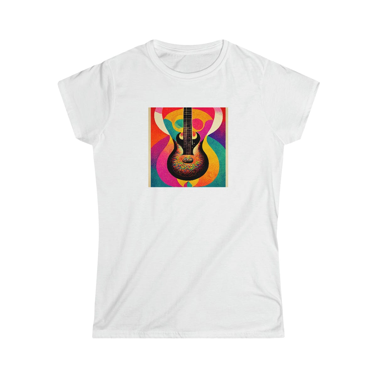 Psychedelic Guitar Poster Design Ladies Soft Cotton Slim Fit T-shirt - Rock & Roll Prints