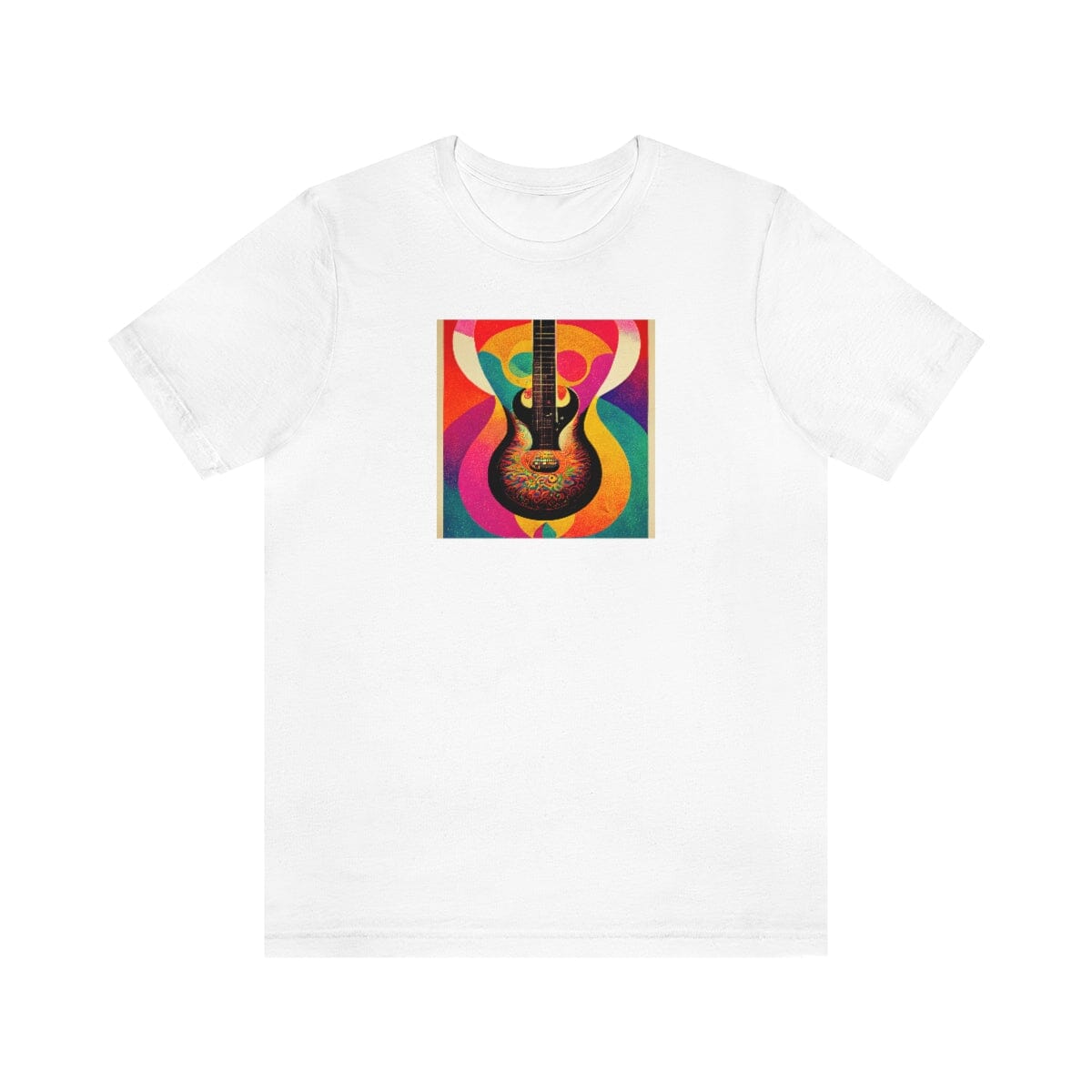 Psychedelic Guitar Poster Mens Unisex Soft Cotton T-shirt - Rock & Roll Prints