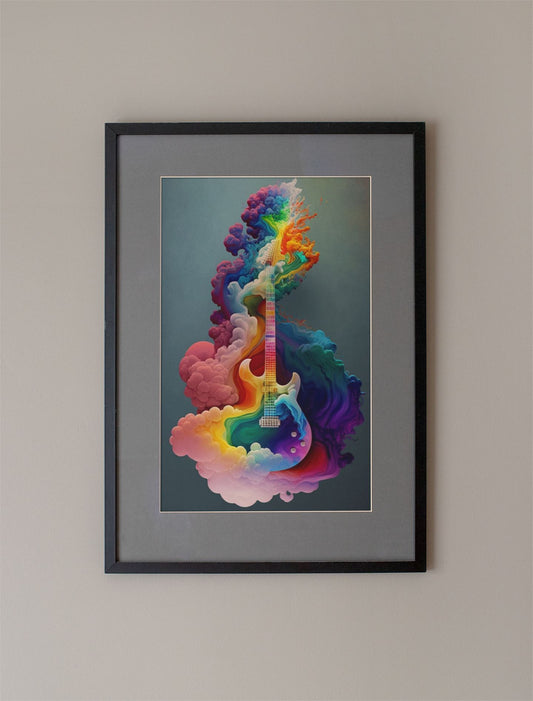 Psychedelic Rainbow Electric Guitar Burst Art Print - Rock & Roll Prints