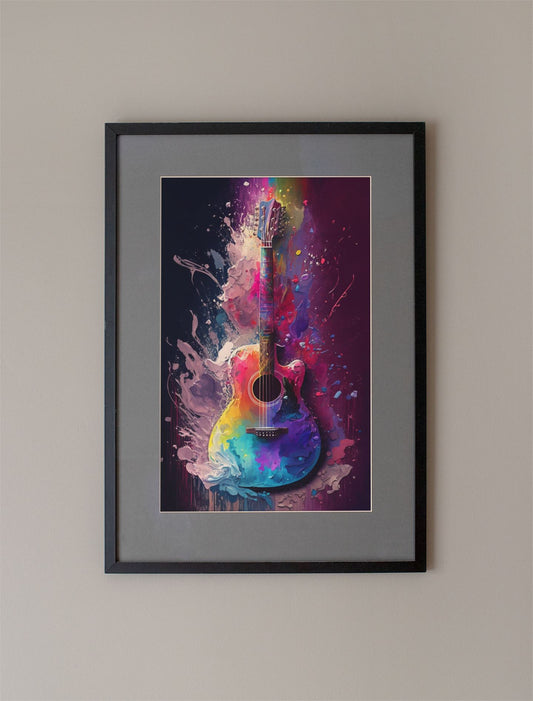 Rainbow Paint Acoustic Guitar Art Print - Rock & Roll Prints