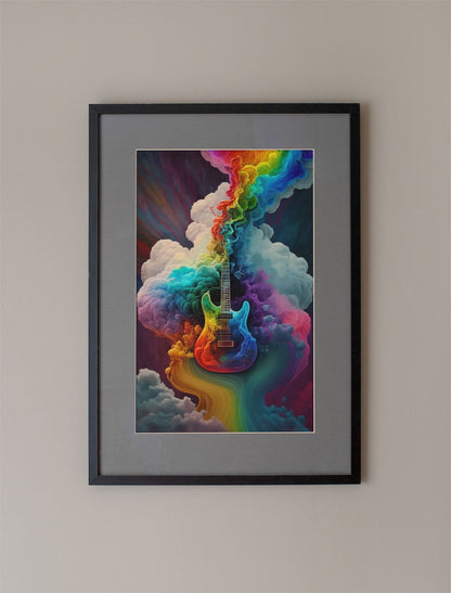 Rainbow Rock Electric Guitar Explosion Art Print - Rock & Roll Prints