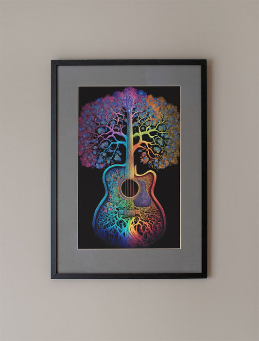 Rainbow Tree Acoustic Guitar Art Print - Rock & Roll Prints