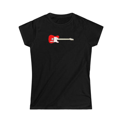 Red Electric Guitar Design Ladies Soft Cotton Slim Fit T-shirt - Rock & Roll Prints