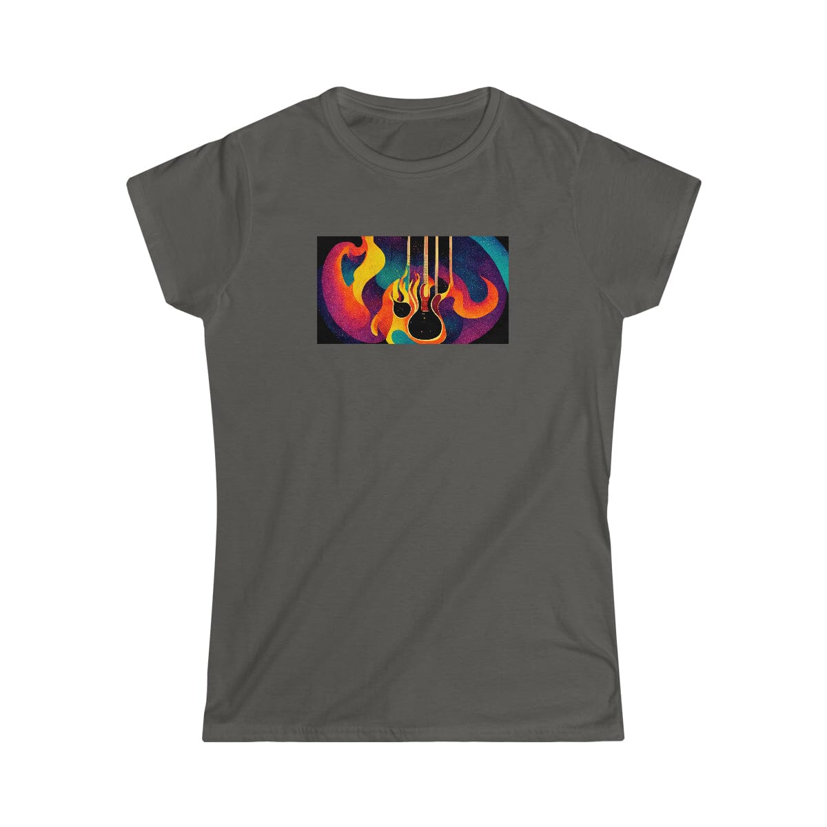 Retro Psychedelic Guitar Design Ladies Soft Cotton Slim Fit T-shirt - Rock & Roll Prints