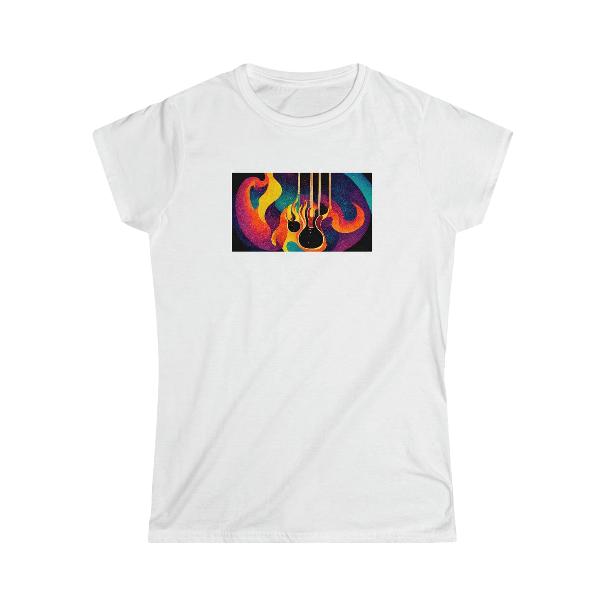 Retro Psychedelic Guitar Design Ladies Soft Cotton Slim Fit T-shirt - Rock & Roll Prints