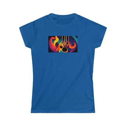 Retro Psychedelic Guitar Design Ladies Soft Cotton Slim Fit T-shirt - Rock & Roll Prints