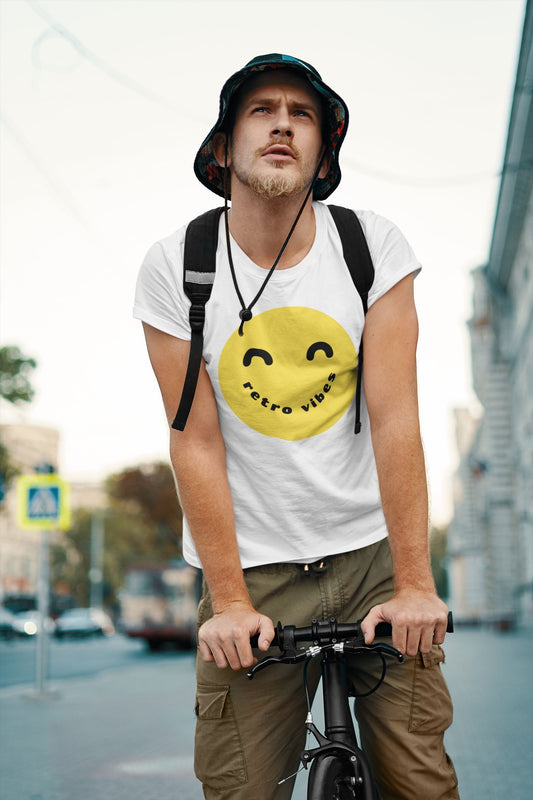 Retro Vibes Smiley Design Mens Unisex Soft Cotton T-shirt - Rock & Roll Prints