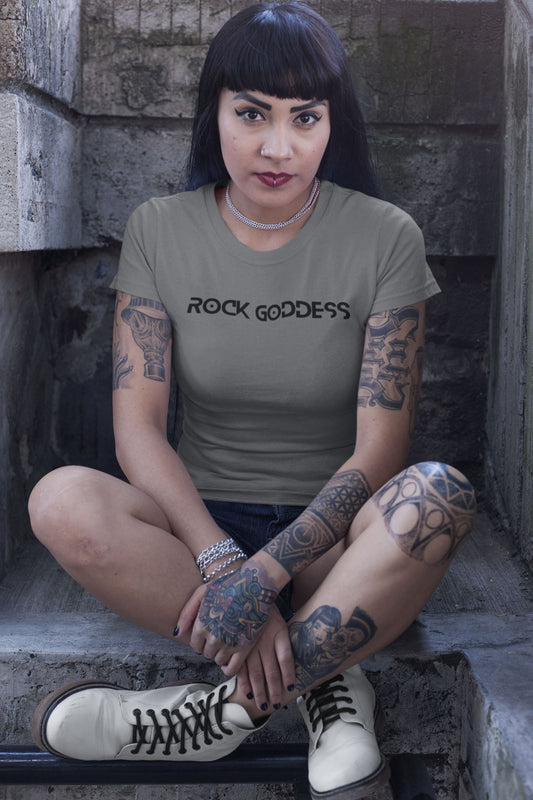 Rock Goddess Text Design Ladies Soft Cotton Slim Fit T-shirt - Rock & Roll Prints