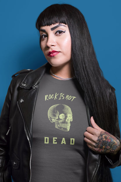 Rock Is Not Dead Skull Design Ladies Soft Cotton Slim Fit T-shirt - Rock & Roll Prints