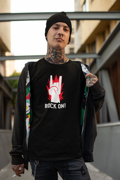 Rock On Horns Design Mens Unisex Soft Cotton T-shirt - Rock & Roll Prints