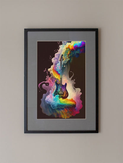 Rock Rainbow Black Electric Guitar Art Print - Rock & Roll Prints