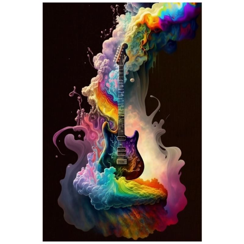 Rock Rainbow Black Electric Guitar Art Print - Rock & Roll Prints