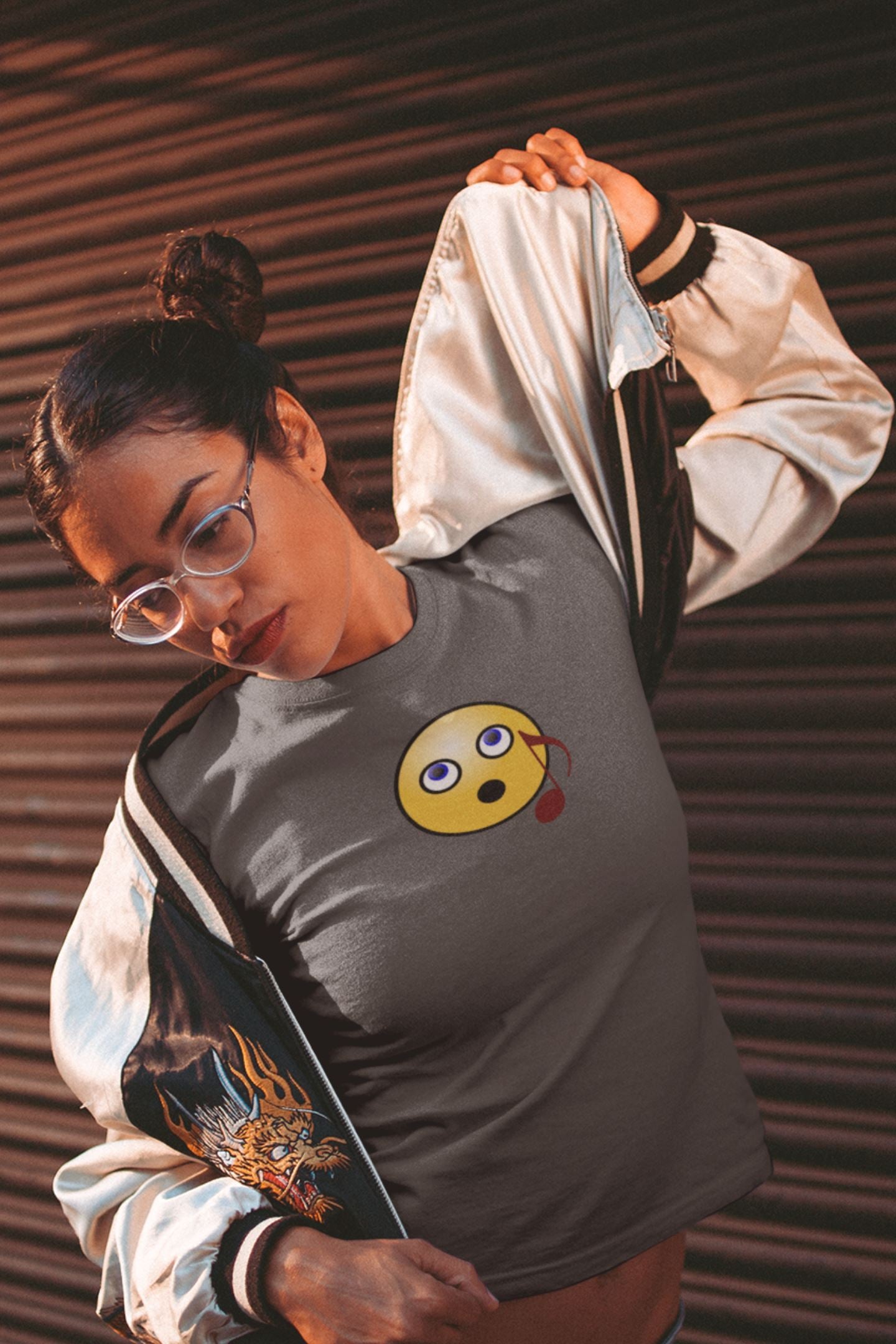 Singing Emoji Design Ladies Soft Cotton Slim Fit T-shirt - Rock & Roll Prints