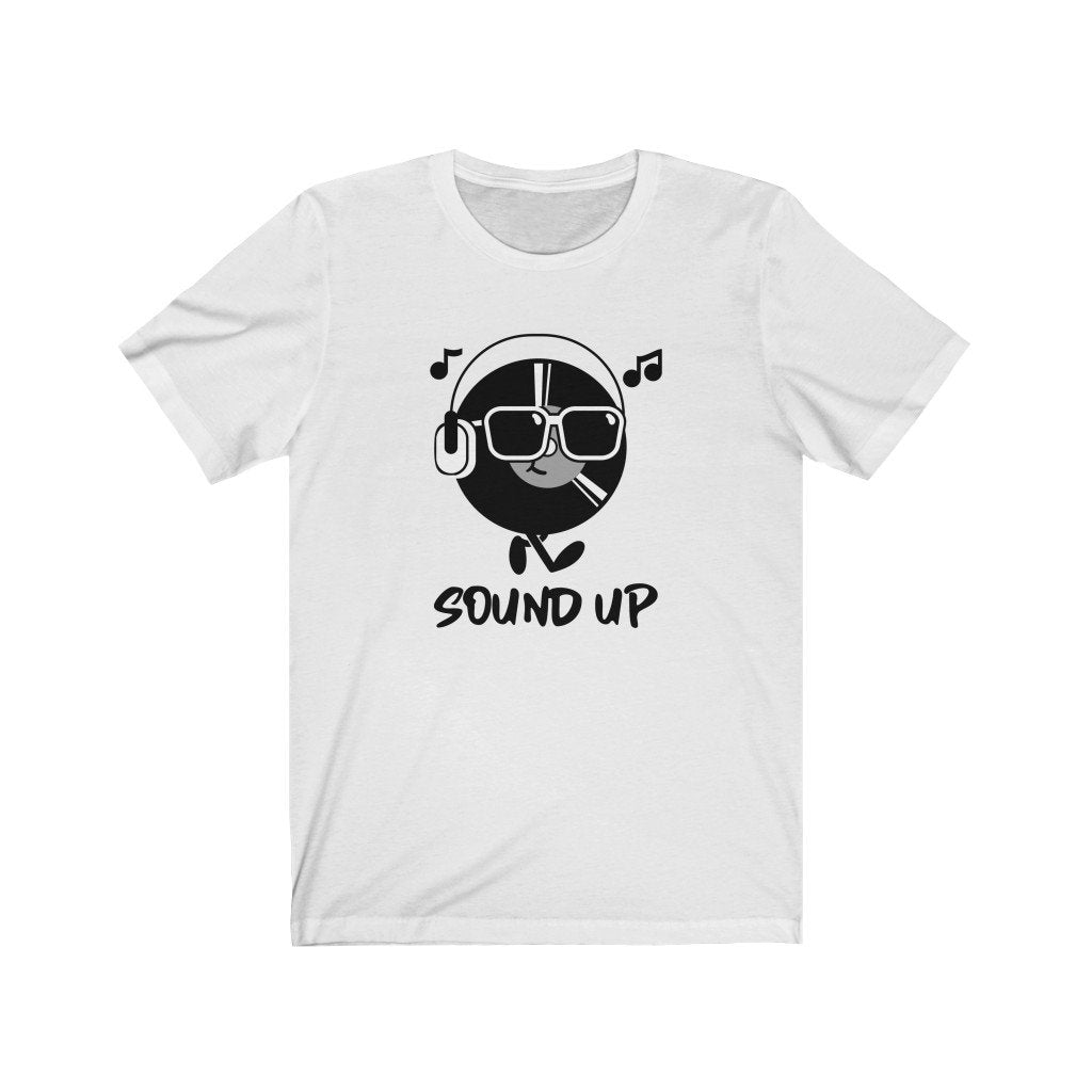 Sound Up Vinyl Cartoon Design Mens Unisex Soft Cotton T-shirt - Rock & Roll Prints