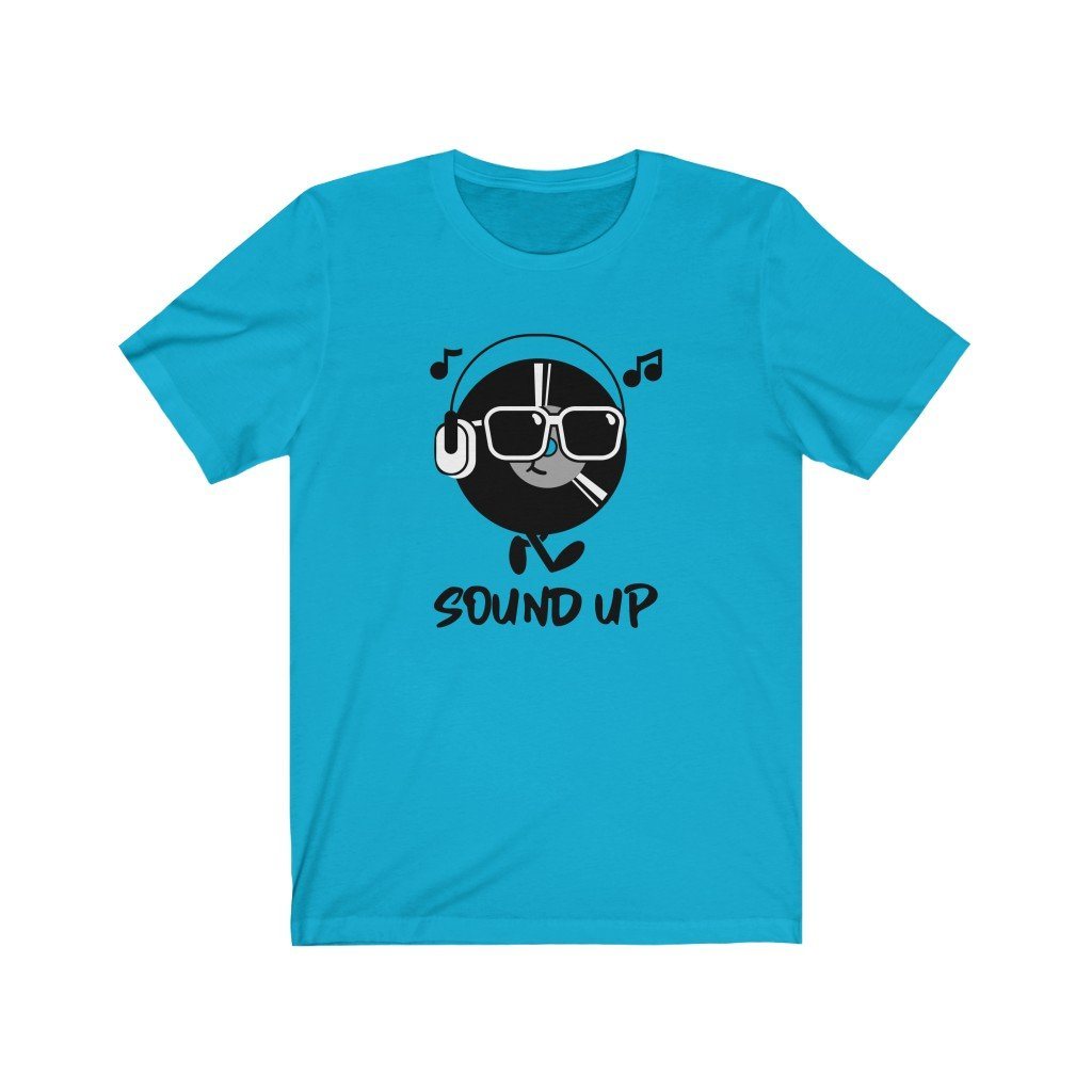 Sound Up Vinyl Cartoon Design Mens Unisex Soft Cotton T-shirt - Rock & Roll Prints