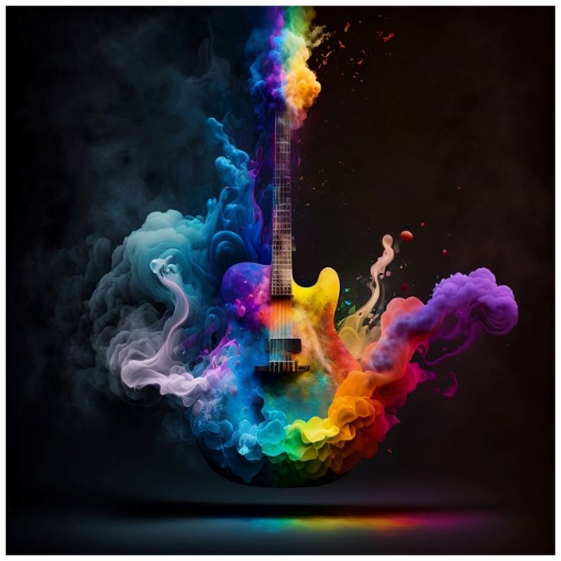 Spooky Rainbow Guitar Cloud Art Print - Rock & Roll Prints