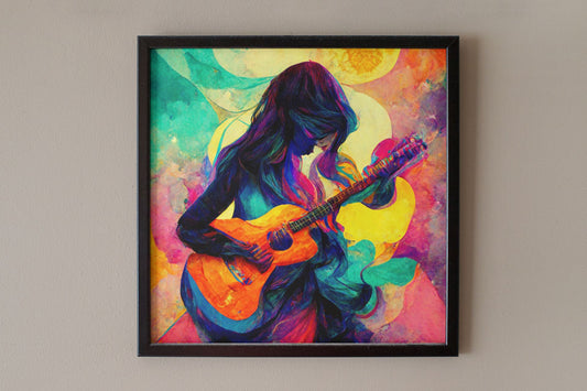 Woman Guitarist Multi Color Art Print - Rock & Roll Prints